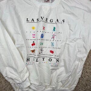 VTG White Long Sleeve T Shirt Luke A Tuke 1998 Hilton Las Vegas 21 Embroidered